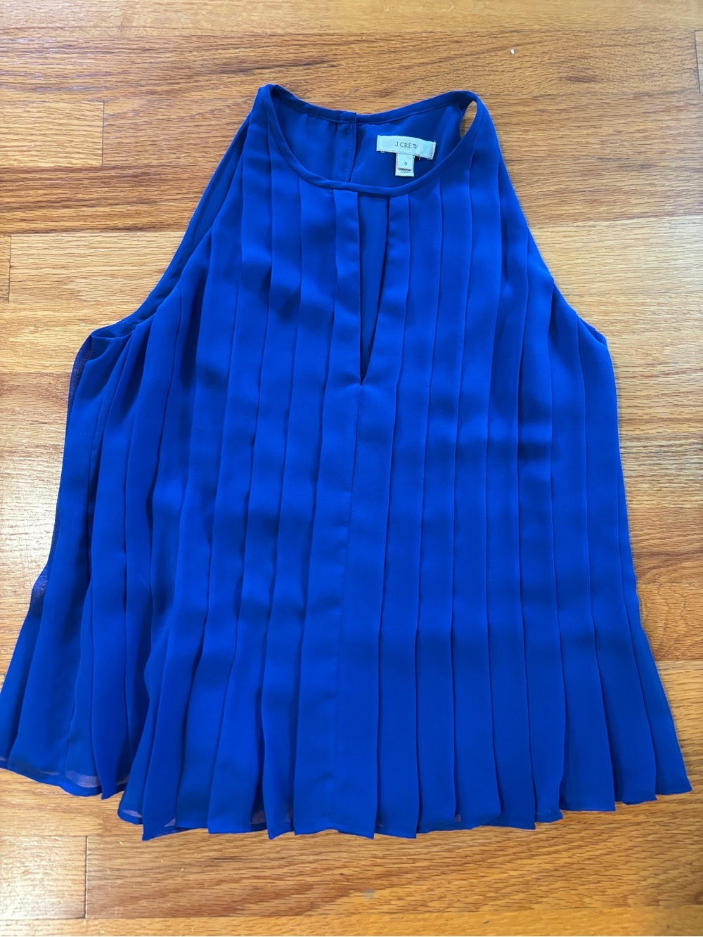 J. Crew Women's Royal Blue Pleated Key Hole Sleeveless Blouse Size 0